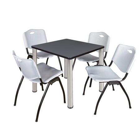 TB3030GYBPCM47GY 30 in. Kee Square Breakroom Table, Grey & Chrome & 4 in. M Stack Chairs - Grey